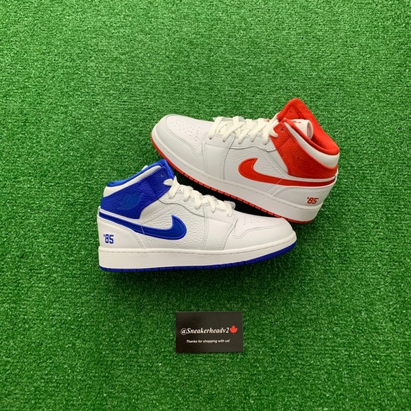 -Edm- 🔵🔴⚪️*NEW* Air Jordan 1 Mid “85” (GS) - Picture 2 of 10